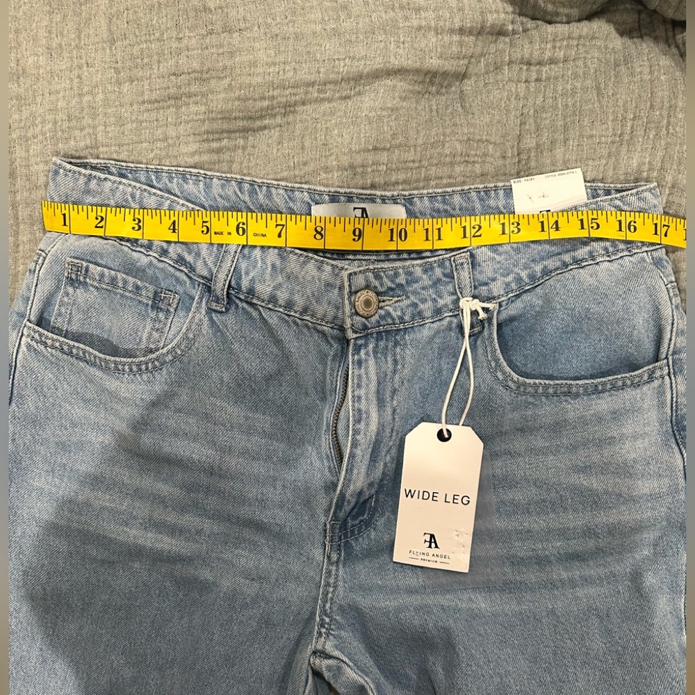 🆕 Flying Angel Stylish Light Blue Wide Leg Jeans with Bow Accents - Picture 9 of 10